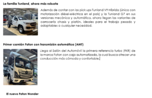 Pick ups, minitrucks y nuevos camiones; estas son las novedades de la marca Foton en el Salón del Automóvil 2024